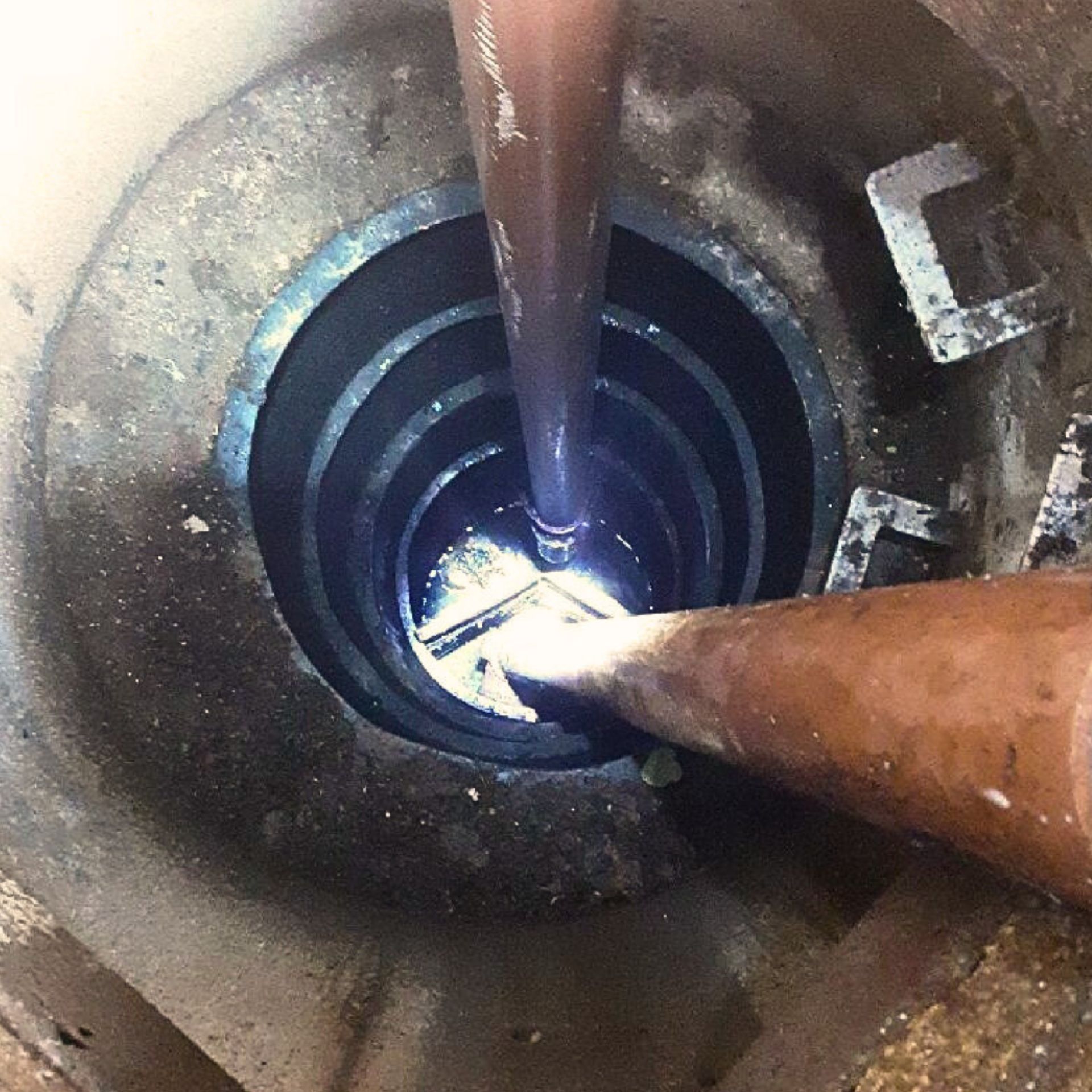 An underground septic tank