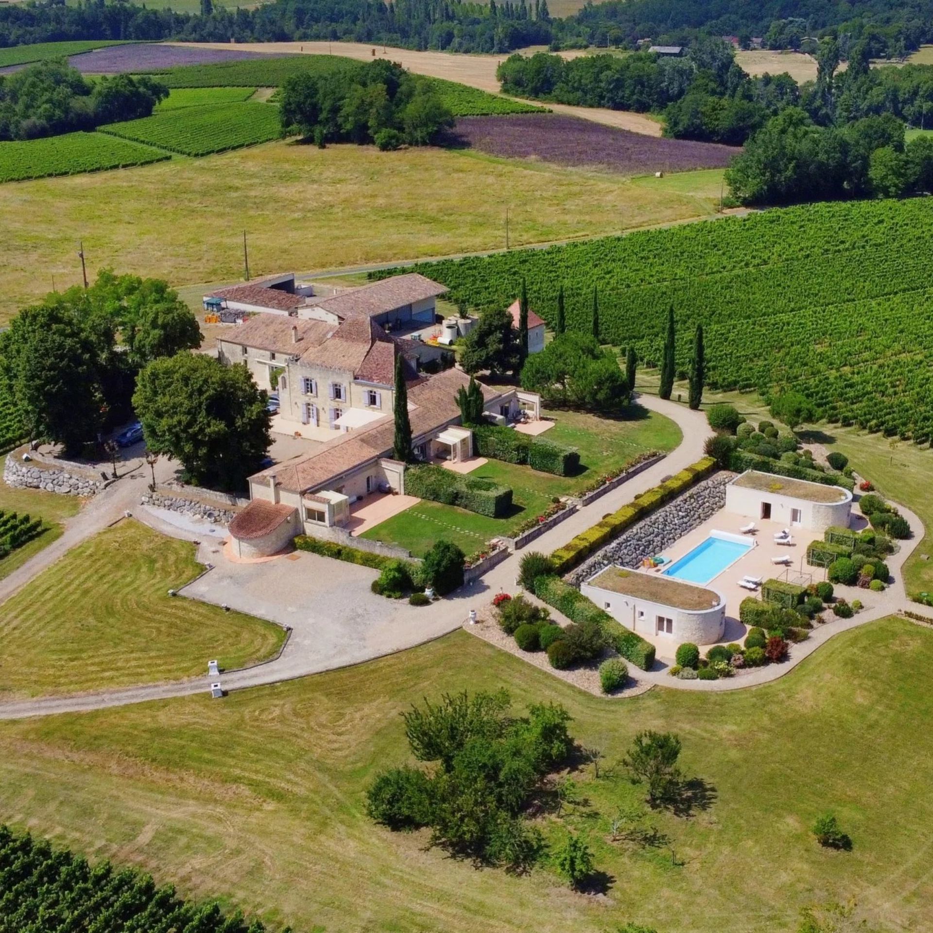 Aerial view of a vineyard property