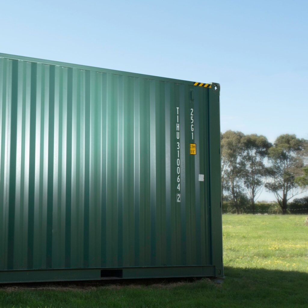 A shipping container, side-view